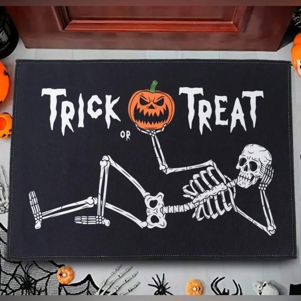 NEW Halloween Skeleton Trick or Treat Doormat - Black and White